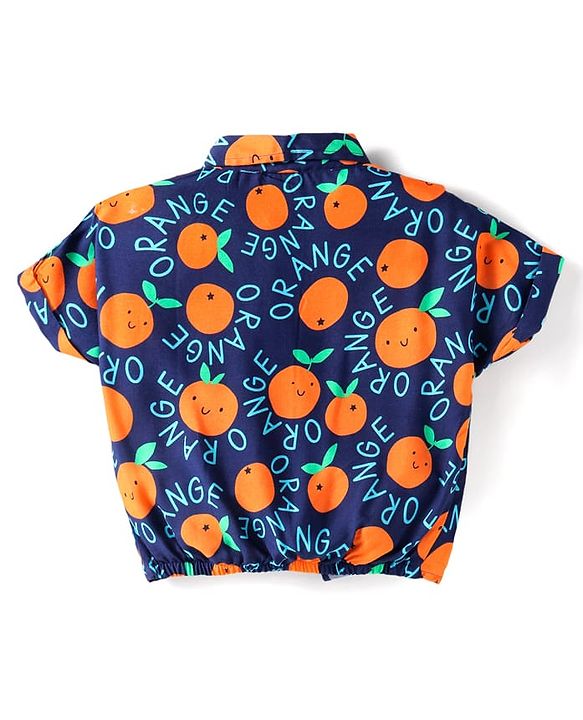 Babyhug Rayon Woven Half Sleeves Co-ords Top & Shorts Set with Orange Print - Navy Blue