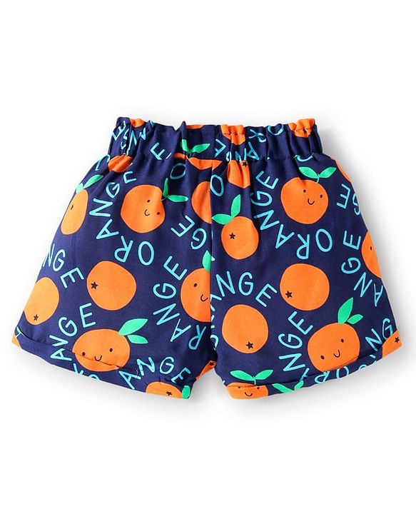 Babyhug Rayon Woven Half Sleeves Co-ords Top & Shorts Set with Orange Print - Navy Blue
