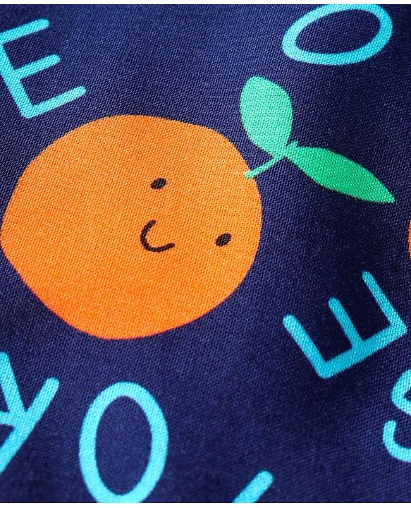 Babyhug Rayon Woven Half Sleeves Co-ords Top & Shorts Set with Orange Print - Navy Blue