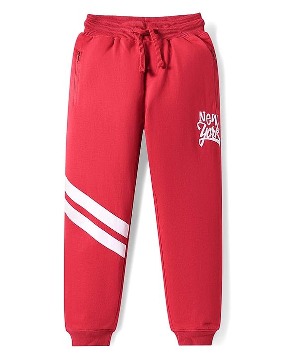 Pine Kids Knit Full Length Lounge Pant With New York Print - Red