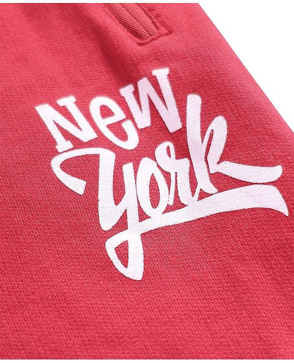 Pine Kids Knit Full Length Lounge Pant With New York Print - Red