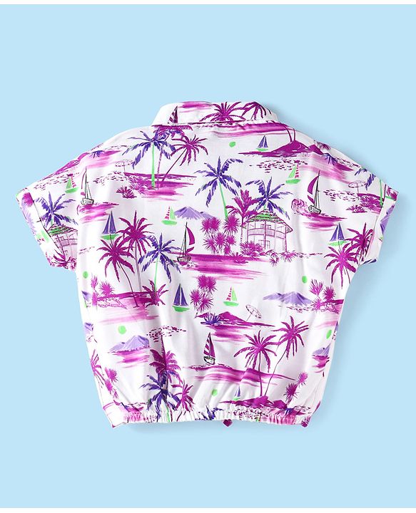Babyhug 100% Cotton Woven Half Sleeves Co-ords Top & Shorts Set with Beach Theme Print - White