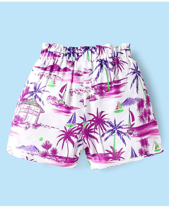 Babyhug 100% Cotton Woven Half Sleeves Co-ords Top & Shorts Set with Beach Theme Print - White