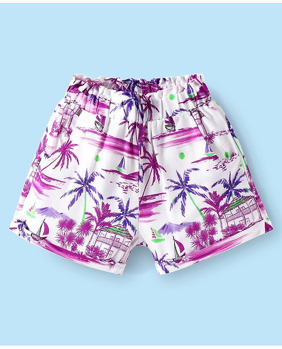 Babyhug 100% Cotton Woven Half Sleeves Co-ords Top & Shorts Set with Beach Theme Print - White
