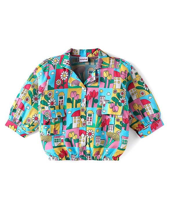 Babyhug Rayon Woven Full Sleeves Co-ords Top & Trouser Set with Floral Print - Multicolor