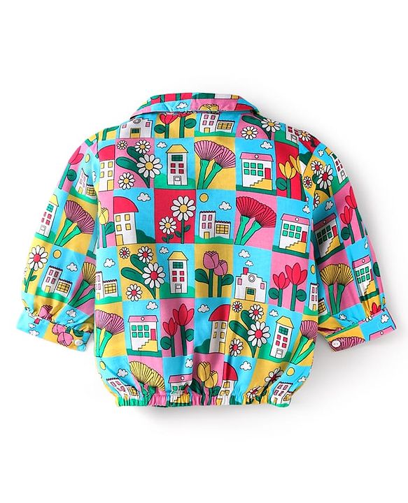 Babyhug Rayon Woven Full Sleeves Co-ords Top & Trouser Set with Floral Print - Multicolor