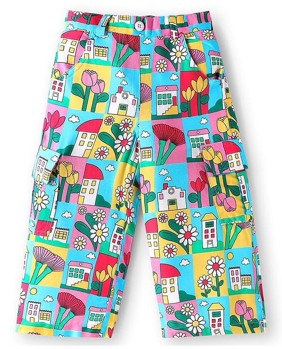Babyhug Rayon Woven Full Sleeves Co-ords Top & Trouser Set with Floral Print - Multicolor