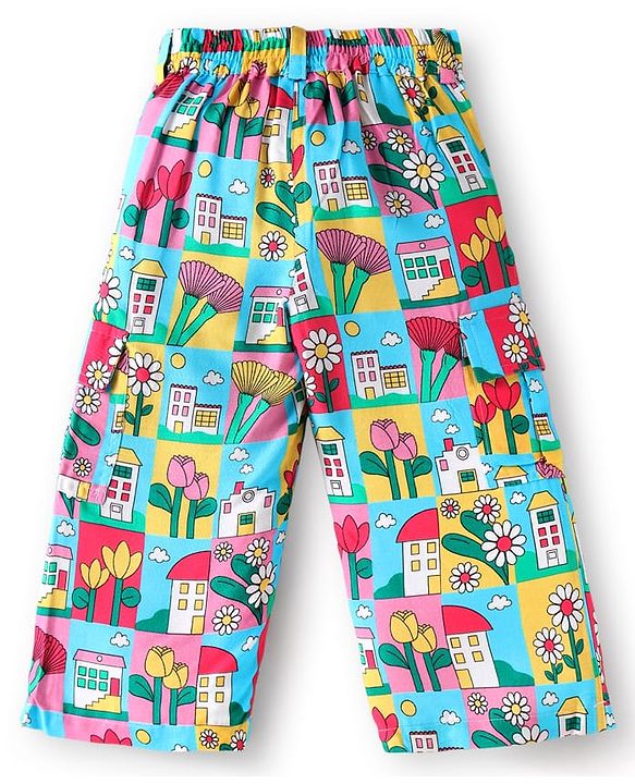 Babyhug Rayon Woven Full Sleeves Co-ords Top & Trouser Set with Floral Print - Multicolor
