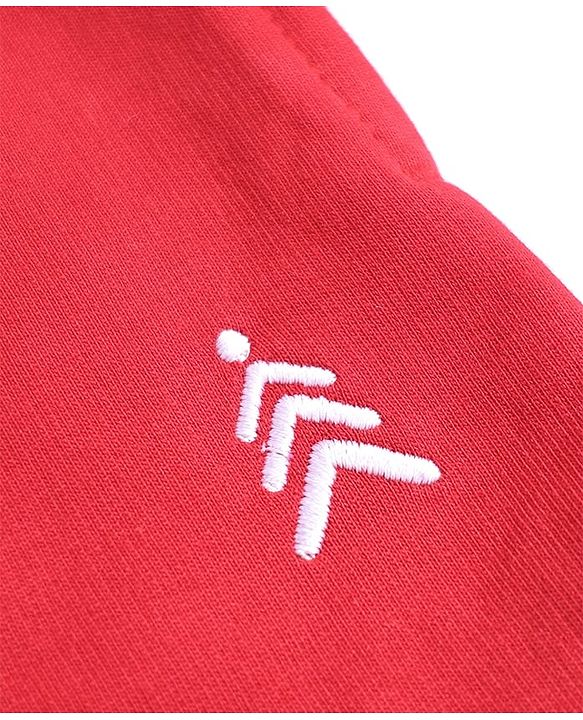 Pine Kids Cotton Knit Full Length Track Pants with Tape Detailing - Red