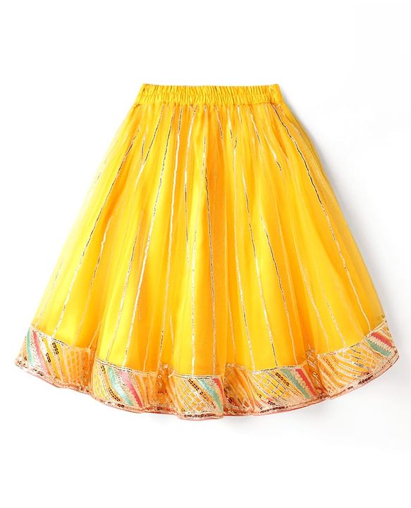 Babyhug Woven Sleeveless Choli Lehenga Set And Dupatta With Net Embroidery & Lace Detailing - Yellow