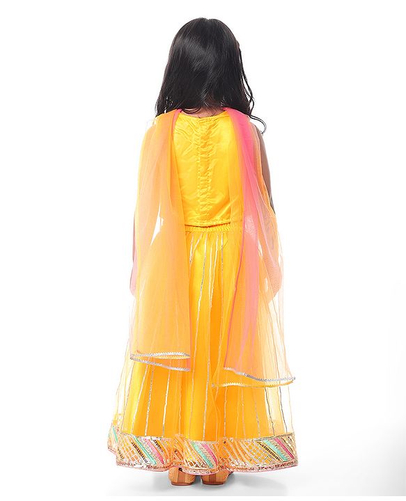 Babyhug Woven Sleeveless Choli Lehenga Set And Dupatta With Net Embroidery & Lace Detailing - Yellow
