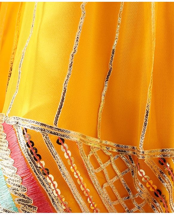 Babyhug Woven Sleeveless Choli Lehenga Set And Dupatta With Net Embroidery & Lace Detailing - Yellow
