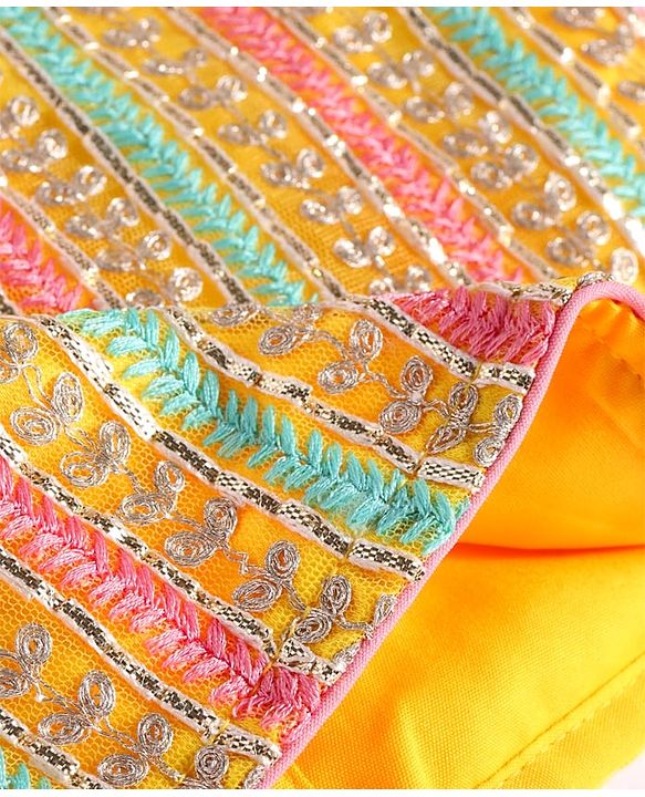 Babyhug Woven Sleeveless Choli Lehenga Set And Dupatta With Net Embroidery & Lace Detailing - Yellow