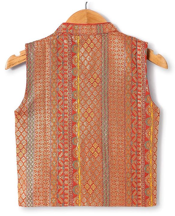 Babyhug Woven Full Length Foil Printed Kurta Pyjama Set With Brocade Jacket - Teal Blue