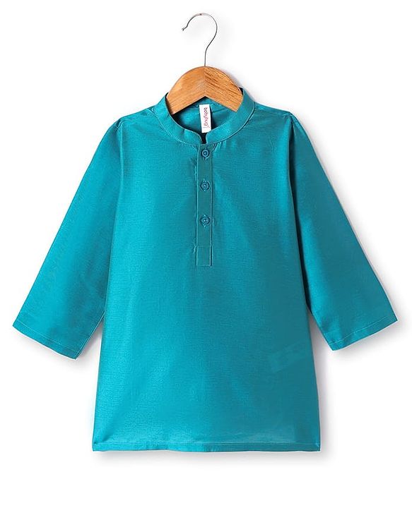 Babyhug Woven Full Length Foil Printed Kurta Pyjama Set With Brocade Jacket - Teal Blue