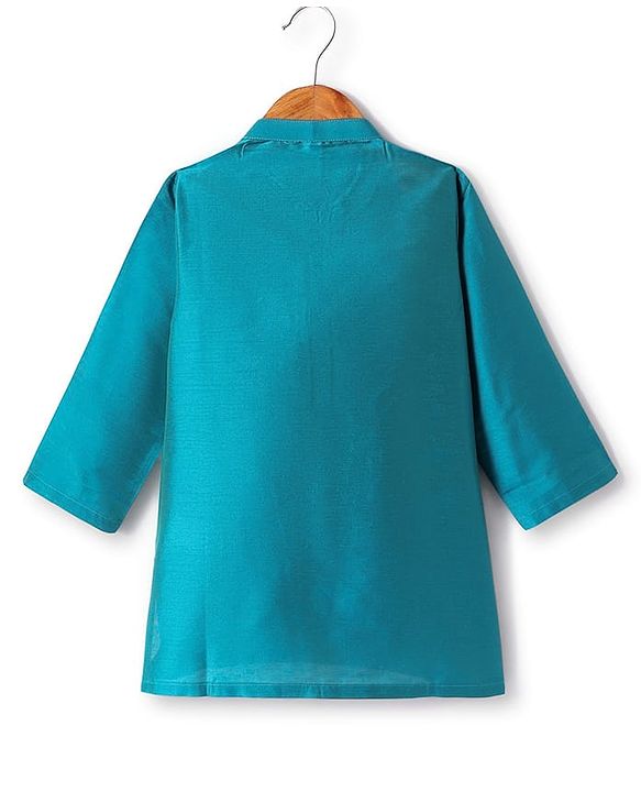 Babyhug Woven Full Length Foil Printed Kurta Pyjama Set With Brocade Jacket - Teal Blue