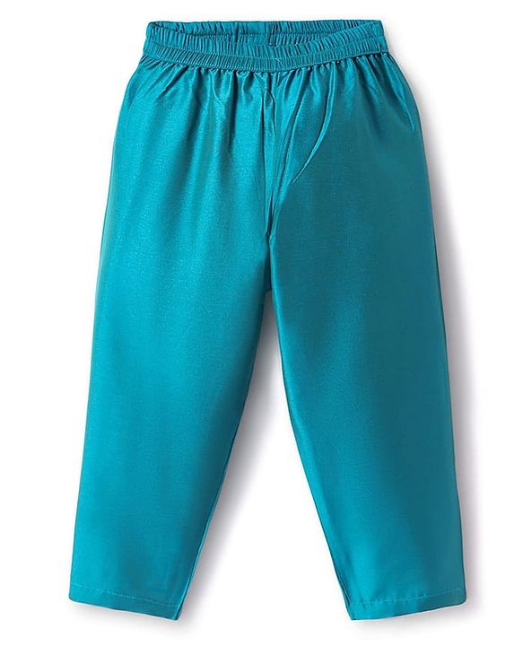 Babyhug Woven Full Length Foil Printed Kurta Pyjama Set With Brocade Jacket - Teal Blue
