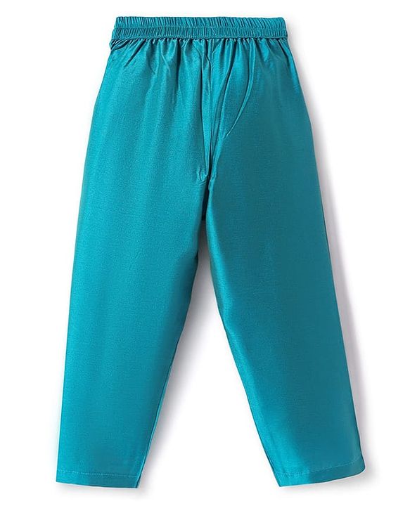 Babyhug Woven Full Length Foil Printed Kurta Pyjama Set With Brocade Jacket - Teal Blue