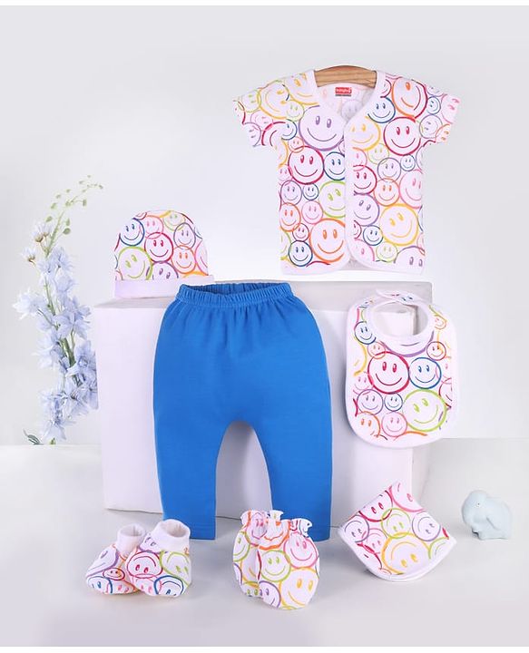 Babyhug 100 % Cotton Baby Gift Sets Pack of 7 - Blue & White