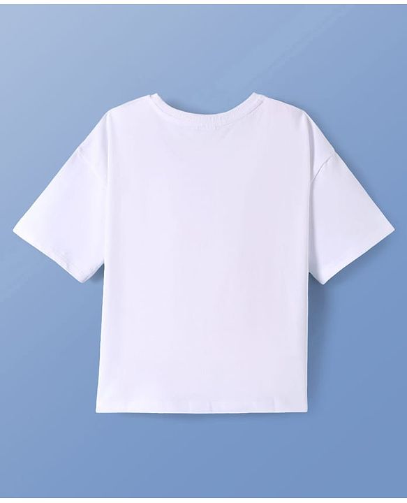 Pine Kids Disney Terry Knit Half Sleeves Oversize Drop Shoulder T-Shirt With Minnie Mouse Graphics - White