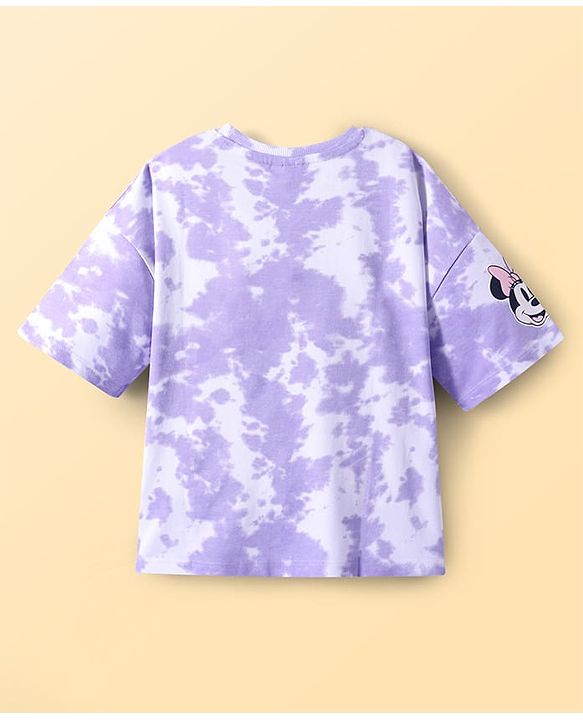 Pine Kids Disney Terry Knit Half Sleeves Oversized Drop Shoulder Tie And Dye T-Shirt With Minnie Mouse Graphics -  Purple