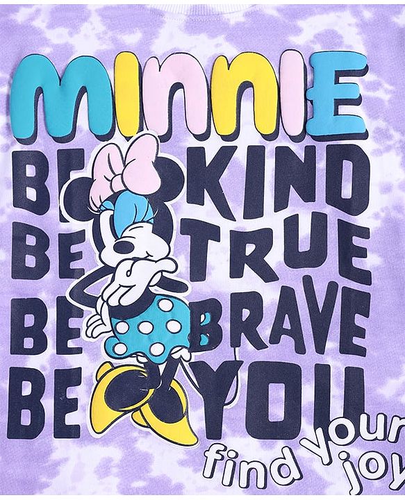 Pine Kids Disney Terry Knit Half Sleeves Oversized Drop Shoulder Tie And Dye T-Shirt With Minnie Mouse Graphics -  Purple