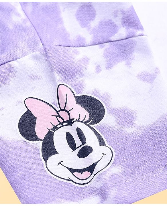 Pine Kids Disney Terry Knit Half Sleeves Oversized Drop Shoulder Tie And Dye T-Shirt With Minnie Mouse Graphics -  Purple