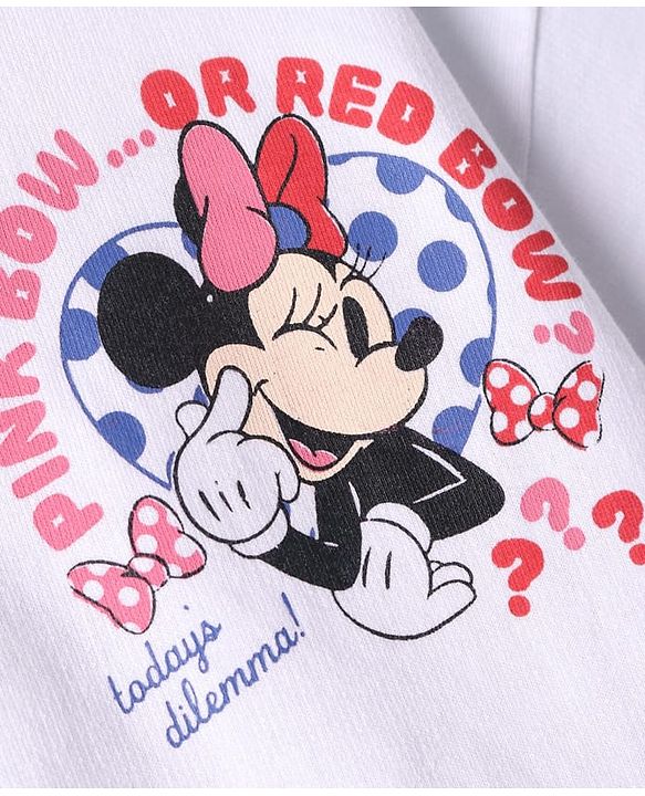 Pine Kids Disney Terry Knit Half Sleeves Oversized Drop Shoulder T-Shirt With Minnie Mouse Front And Back Graphics - White