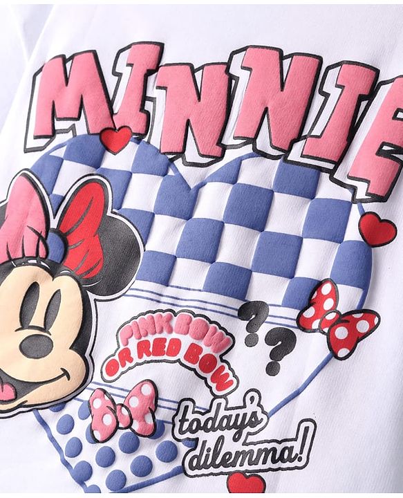 Pine Kids Disney Terry Knit Half Sleeves Oversized Drop Shoulder T-Shirt With Minnie Mouse Front And Back Graphics - White