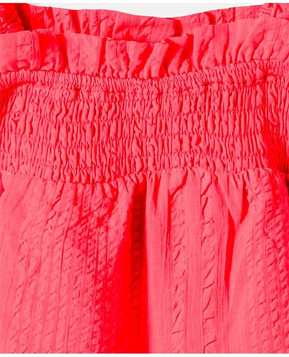 Pine Kids Cotton Woven Singlet Textured Top with Smock Detailing - Red