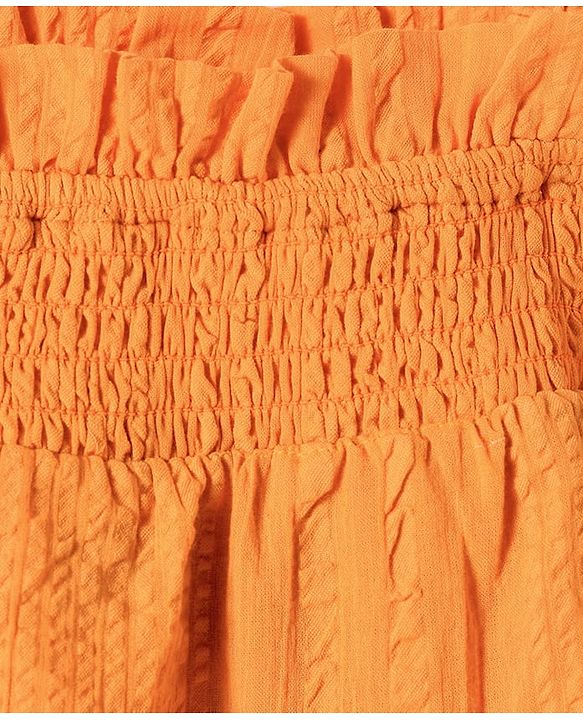 Pine Kids Cotton Woven Singlet Textured Top with Smock Detailing - Orange