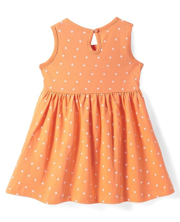 Babyhug Single Jersey Knit Sleeveless Frock with Stars Print - Orange