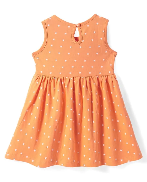 Buy Babyhug Single Jersey Knit Sleeveless Frock with Stars Print - Orange for Girls (3-6Months) Online in India, Shop at FirstCry.com - 19656929 Buy Babyhug Single Jersey Knit Sleeveless Frock with Stars Print - Orange for Girls (3-6Months) Online in India, Shop at FirstCry.com - 19656929