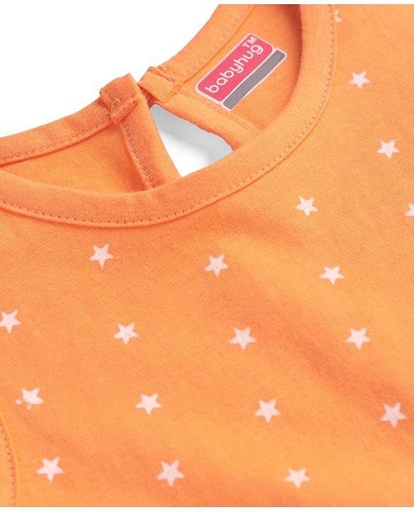 Babyhug Single Jersey Knit Sleeveless Frock with Stars Print - Orange