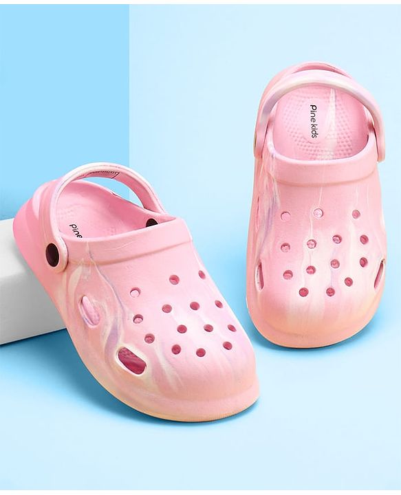 Pine Kids Clogs with Back Strap Closure - Pink ( Marble Print May Vary)