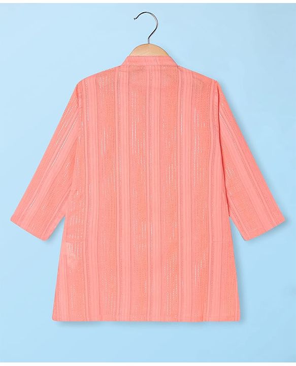 Babyhug Woven Full Sleeves Kurta Pyjama Set With Stripes - Coral