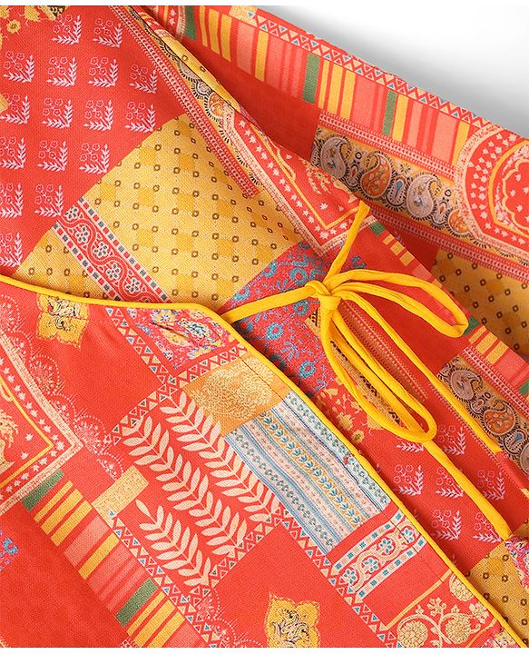 Babyhug Cotton Cambric Printed Angarakha Kurta & Dhoti Set - Coral