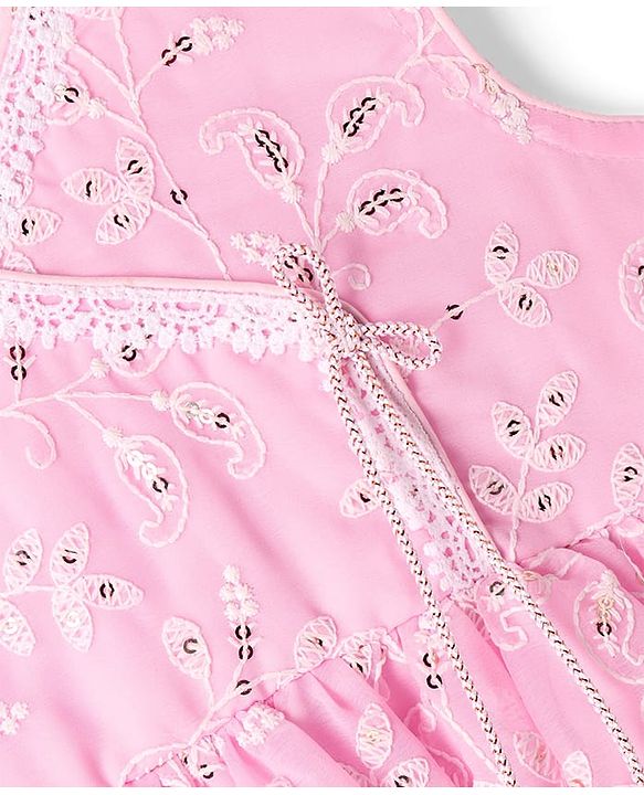 Babyhug Woven Sleeveless Net Embroidered Sequinned Long Choli With Lehenga & Dupatta Set  - Pink