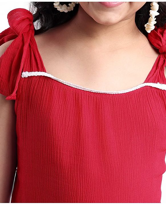 Pine Kids Woven Sleeveless Textured Top with Lace Detailing - Maroon