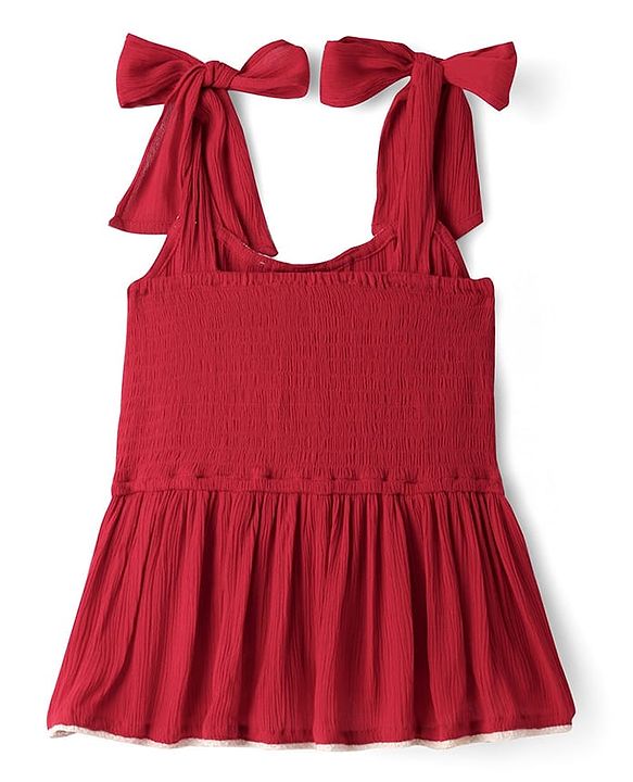 Pine Kids Woven Sleeveless Textured Top with Lace Detailing - Maroon