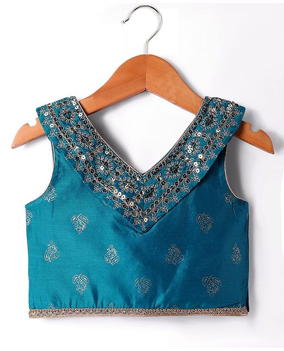 Babyhug Woven Sleeveless Sequecned Embroidered  Choli Lehenga Set with Dupatta & Tassel Detailing - Teal Blue