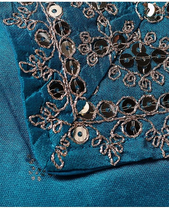 Babyhug Woven Sleeveless Sequecned Embroidered  Choli Lehenga Set with Dupatta & Tassel Detailing - Teal Blue