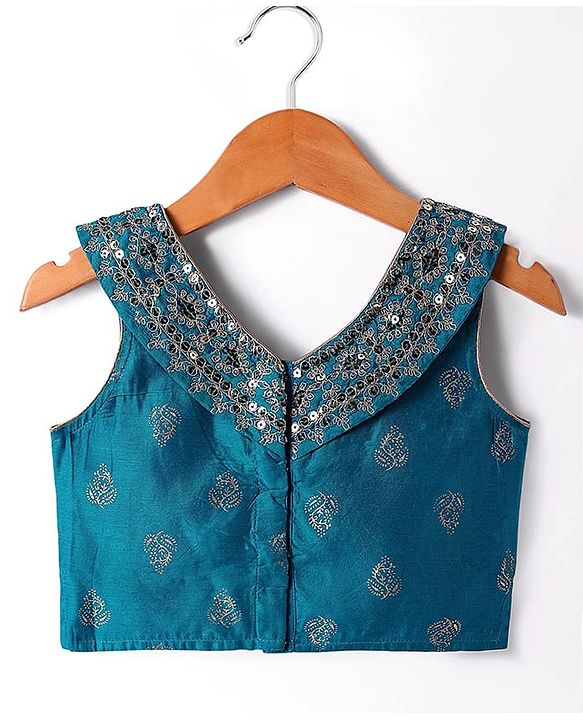 Babyhug Woven Sleeveless Sequecned Embroidered  Choli Lehenga Set with Dupatta & Tassel Detailing - Teal Blue