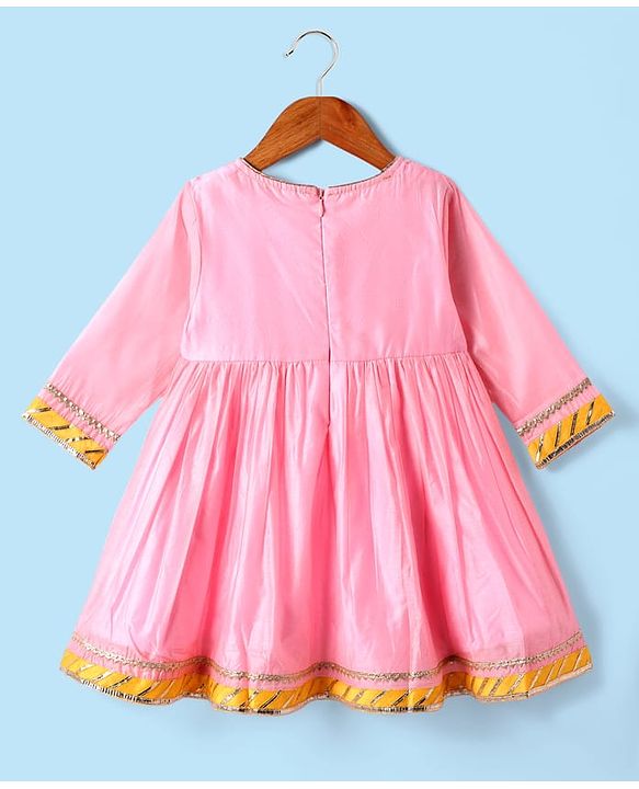 Babyhug Woven Three Fourth Sleeves Chanderi Embroidered Kurti Palazzo Set With Dupatta - Pink