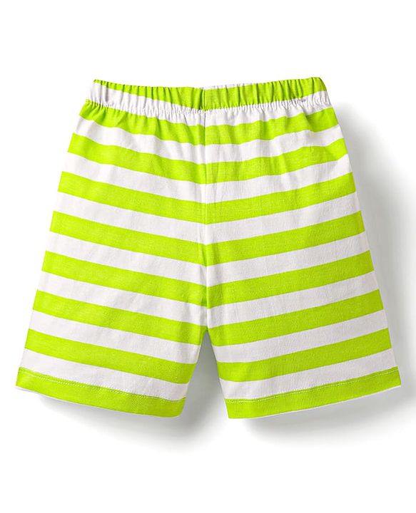 Babyhug Disney Single Jersey Knit Half Sleeves Shorts Night Suit With Mickey Mouse Graphic - White & Limegreen