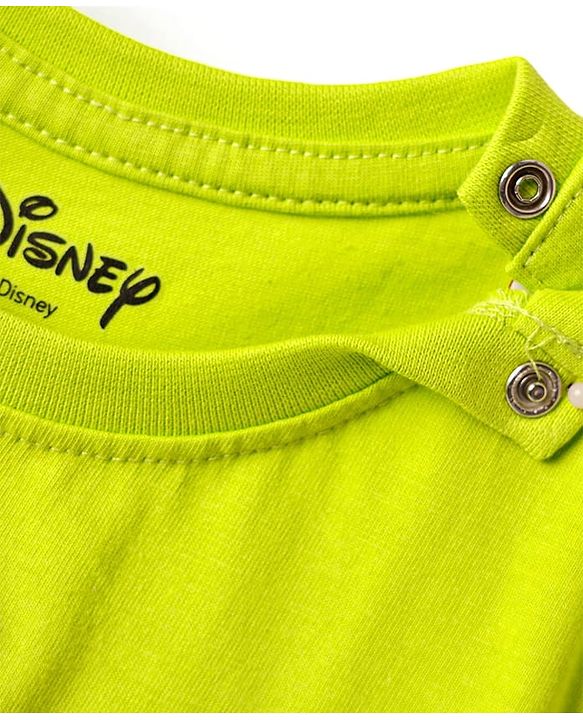 Babyhug Disney Single Jersey Knit Half Sleeves Shorts Night Suit With Mickey Mouse Graphic - White & Limegreen