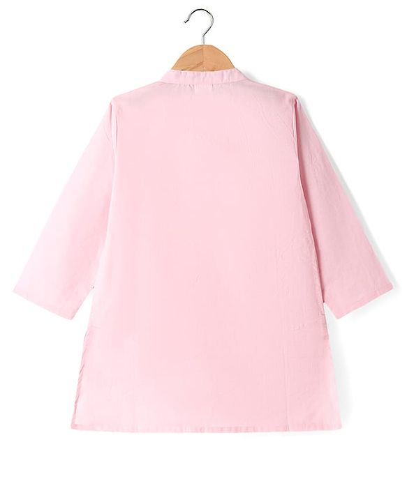 Babyhug Woven Full Sleeves  Solid Dhoti Kurta Set with Sequin Embroidered Jacket - Pink