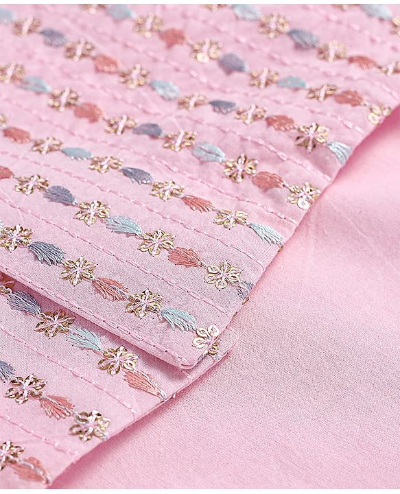Babyhug Woven Full Sleeves  Solid Dhoti Kurta Set with Sequin Embroidered Jacket - Pink