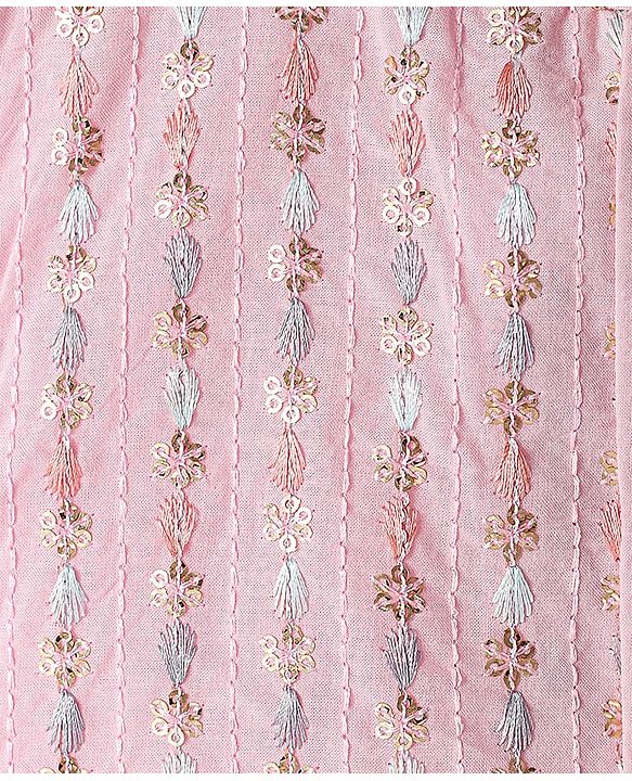 Babyhug Woven Full Sleeves  Solid Dhoti Kurta Set with Sequin Embroidered Jacket - Pink