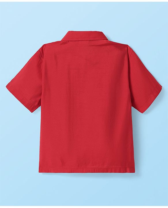 Babyhug Woven Half Sleeves Solid Color Shirt & Mundu Set - Red & White